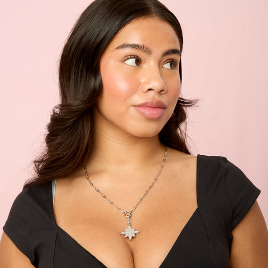 Aleena Silver Crystal Chunky Star Pendant Charm