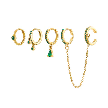 Anna Gold Green Huggie Earring Stacker Set