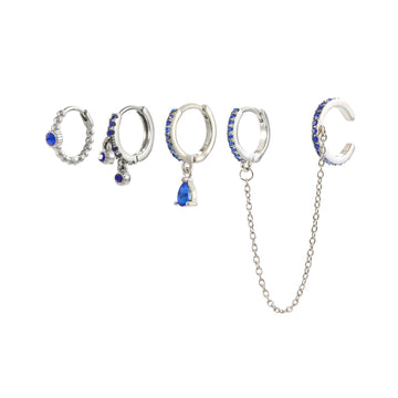 Anna Silver Blue Huggie Earring Stacker Set