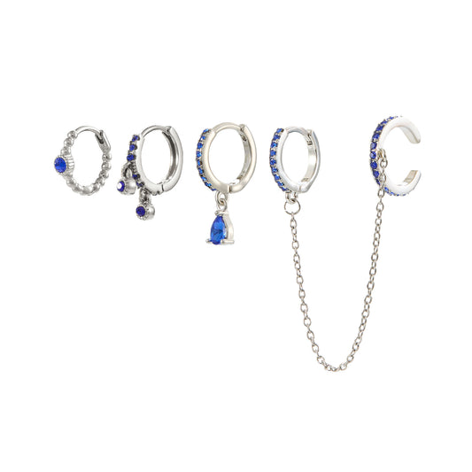 Anna Silver Blue Huggie Earring Stacker Set