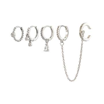 Anna Silver Crystal Huggie Earring Stacker Set