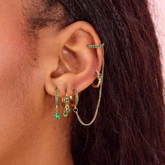 Anna Gold Green Huggie Earring Stacker Set