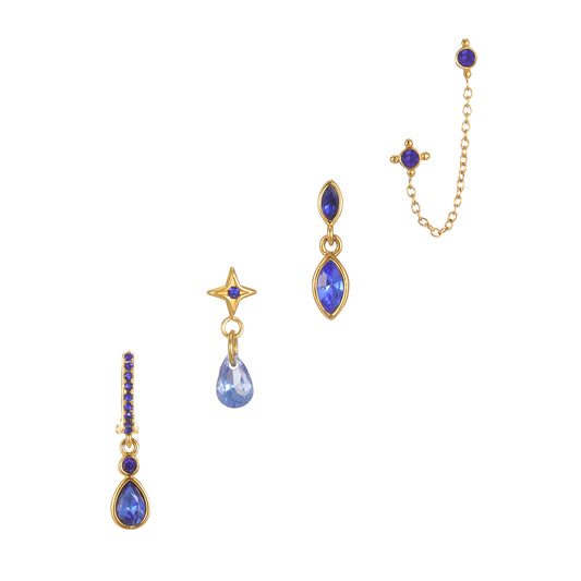 Annie Gold Blue Earring Stacker Set