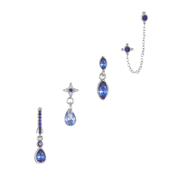 Annie Silver Blue Earring Stacker Set