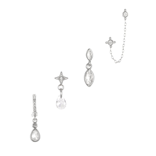 Annie Silver Crystal Earring Stacker Set