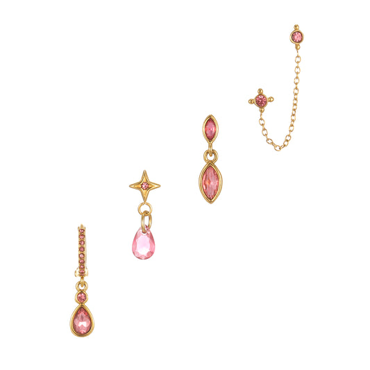 Annie Gold Pink Earring Stacker Set