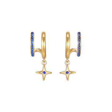 Anya Gold Blue Star Double Huggie Earrings