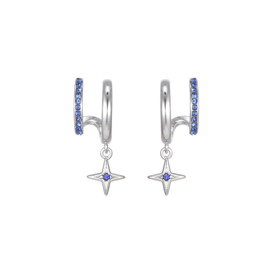 Anya Silver Blue Star Double Huggie Earrings