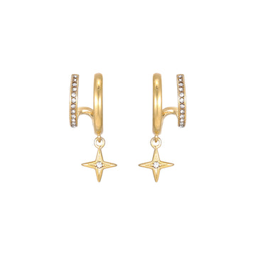 Anya Gold Crystal Star Double Huggie Earrings