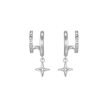 Anya Silver Crystal Star Double Huggie Earrings