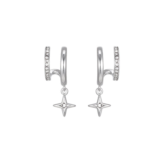 Anya Silver Crystal Star Double Huggie Earrings