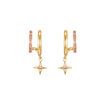 Anya Gold Pink Star Double Huggie Earrings
