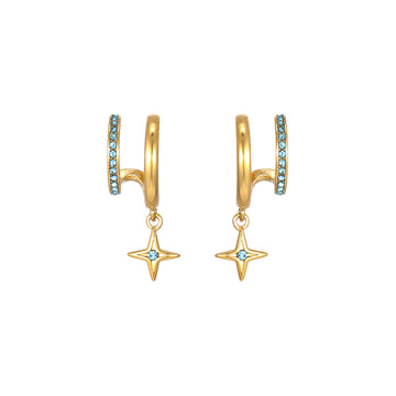 Anya Gold Turquoise Star Double Huggie Earrings