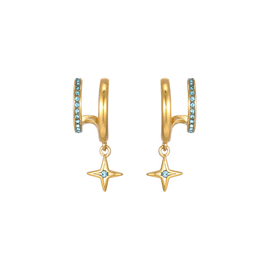 Anya Gold Turquoise Star Double Huggie Earrings
