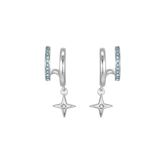 Anya Silver Turquoise Star Double Huggie Earrings