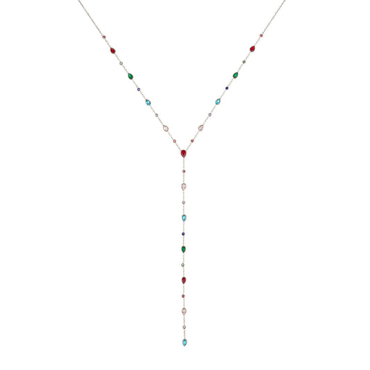 Araminta Rainbow Silver Droplet Necklace