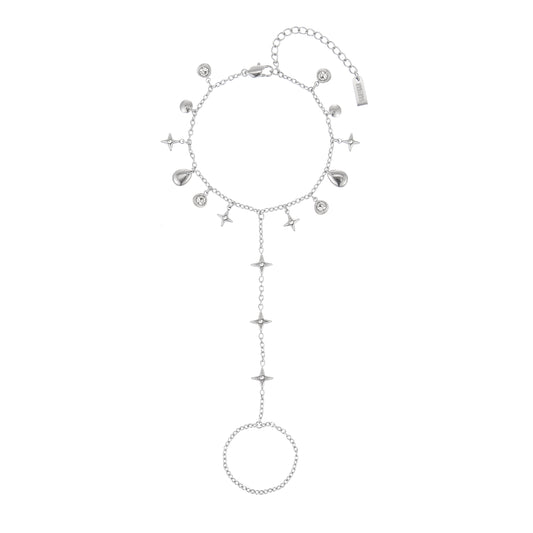 Ariella Silver Crystal Stacking Star Hand Chain