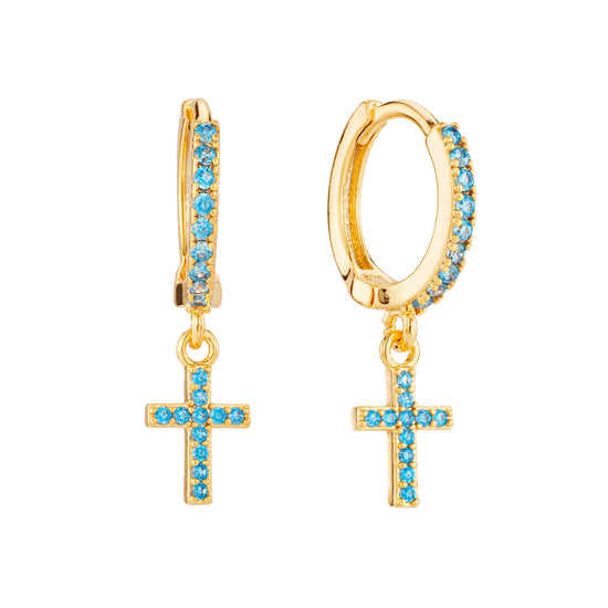 Hannah Turquoise Gold Cross Huggie Earrings