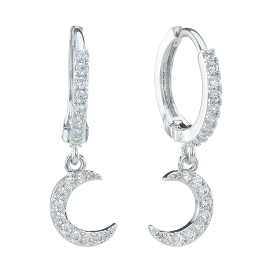 Calypso Silver Crystal Moon Huggie Earrings