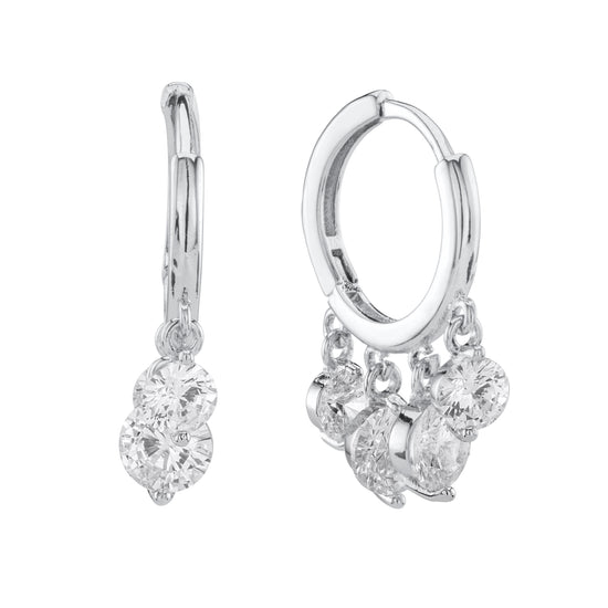 Iris Silver Crystal Waterfall Huggie Earrings
