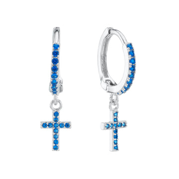 Camilla Silver Blue Cross Huggie Earrings