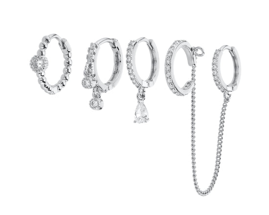 Anna Silver Crystal Huggie Earring Stacker Set