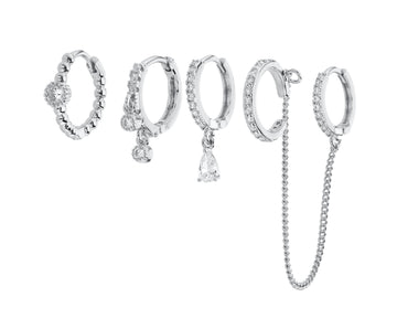 Anna Silver Crystal Huggie Earring Stacker Set