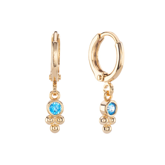 Trinity Gold Turquoise Gem Droplet Huggie Earrings