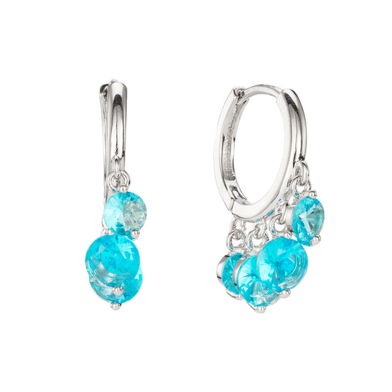 Iris Turquoise Silver Waterfall Huggie Earrings