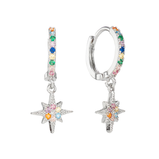 Cosima Rainbow Silver Star Huggie Earrings