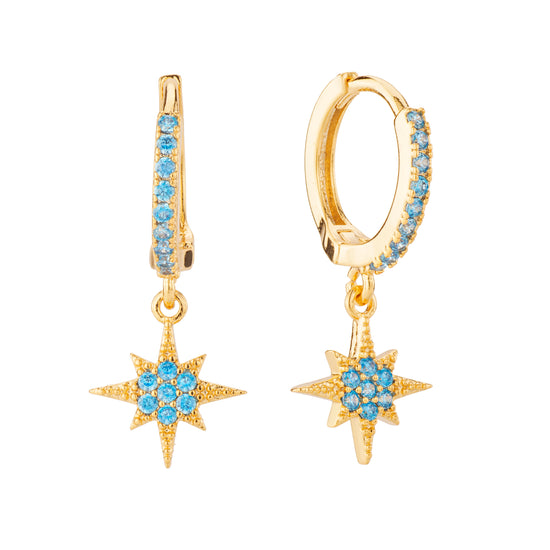 Plum Turquoise Gold Star Huggie Earrings