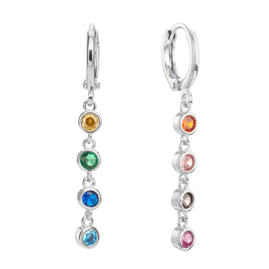 Ellica Silver Rainbow Droplet Huggie Earrings