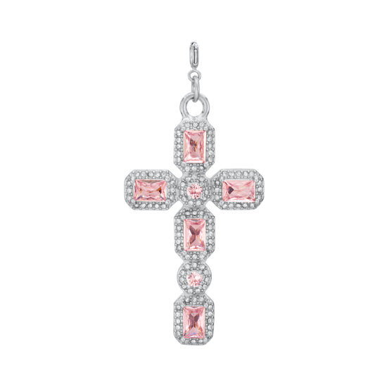 Phoebe Waterproof Pink Silver Cross Pendant Charm