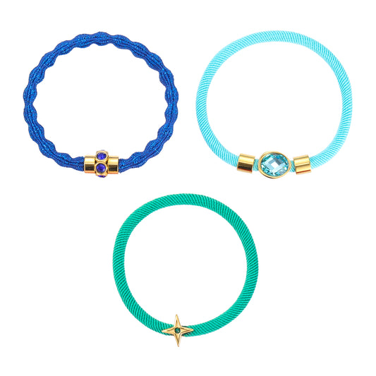 Bijoux De Mimi's Blue & Green Gold Bracelet Hair Tie Set