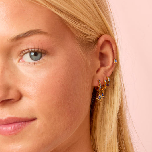 Cosima Gold Blue Star Huggie Earrings