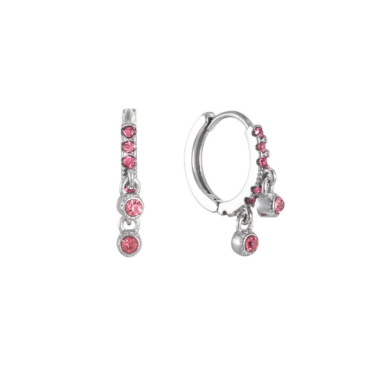 Camelia Silver Pink Dainty Double Gem Huggie Earrings