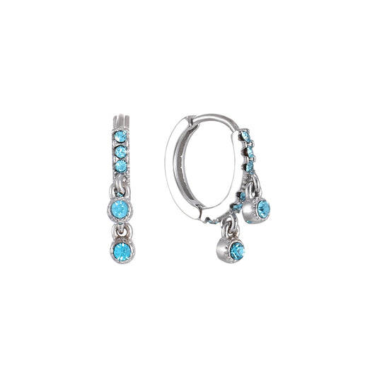 Camelia Silver Turquoise Dainty Double Gem Huggie Earrings