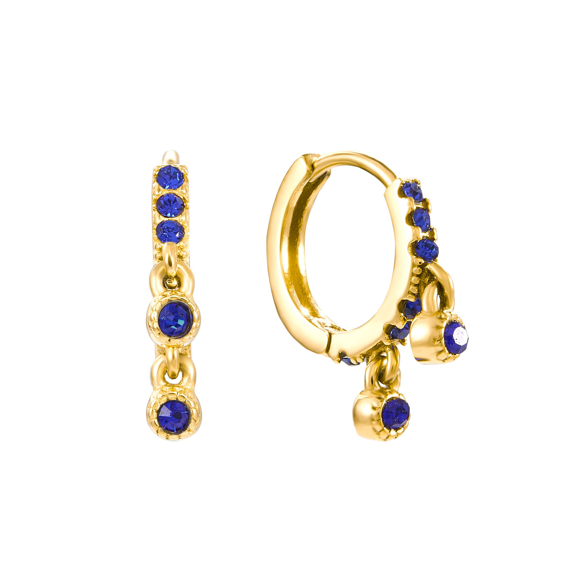 Camelia Gold Dainty Double Gem Huggie Earrings
