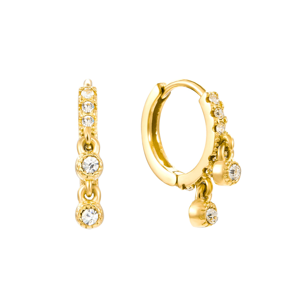 Camelia Crystal Dainty Double Gem Huggie Earrings