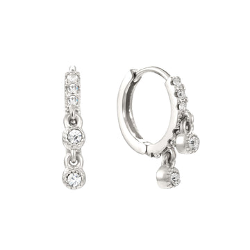 Camelia Crystal Silver Dainty Double Gem Huggie Earrings