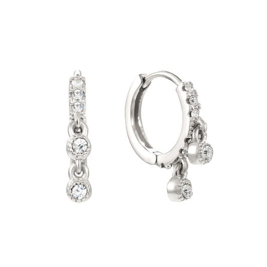 Camelia Crystal Silver Dainty Double Gem Huggie Earrings