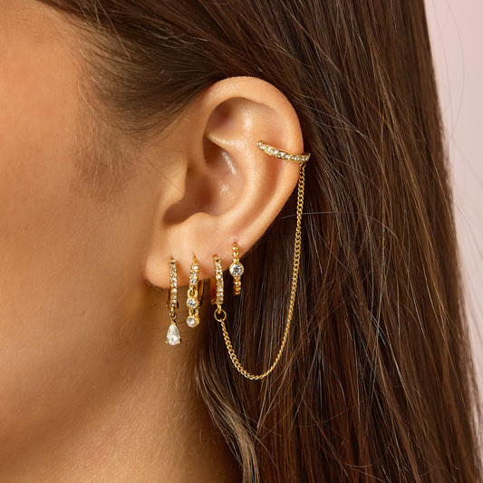 Camelia Crystal Gold Dainty Double Gem Huggie Earrings