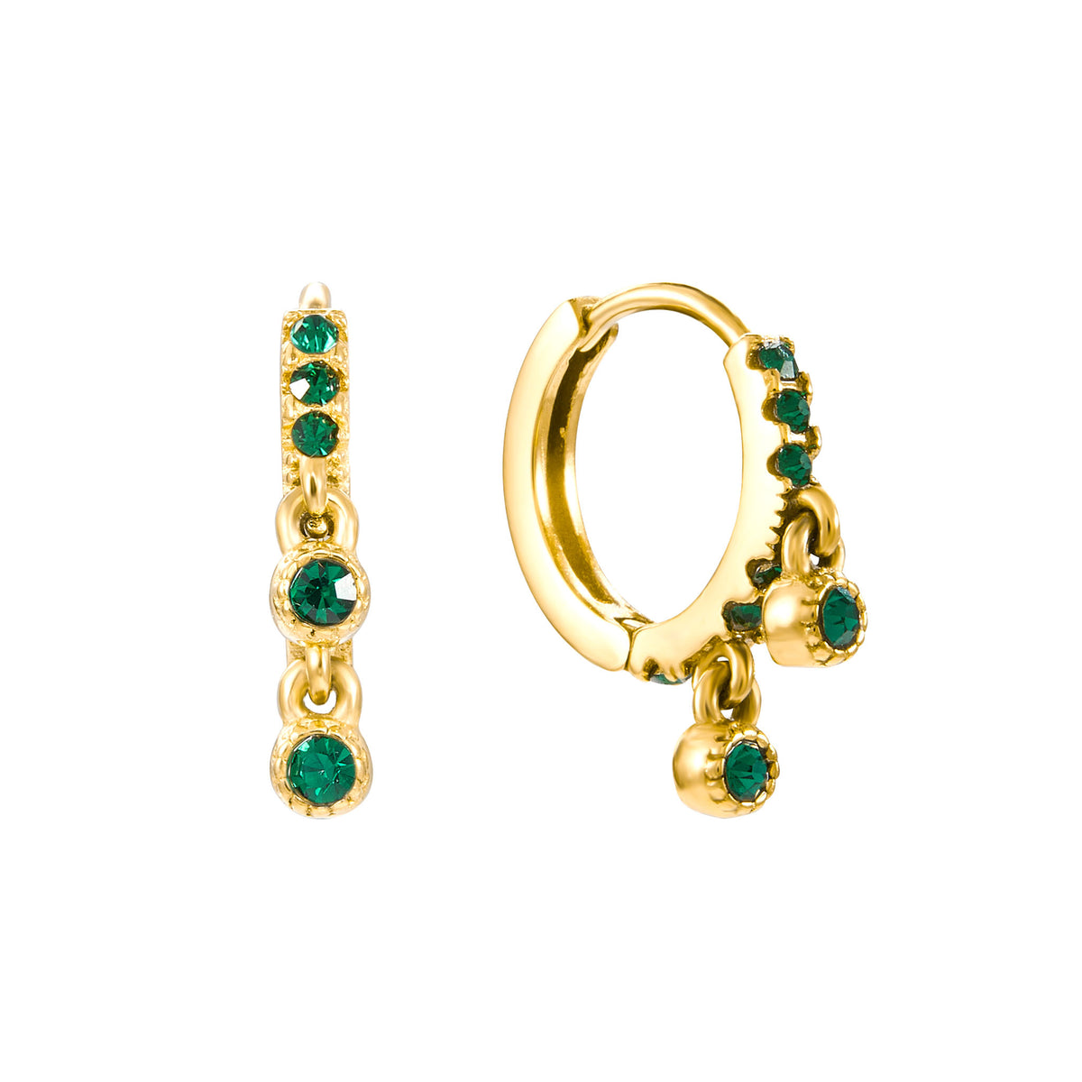 Camelia Gold Dainty Double Gem Huggie Earrings