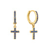 Camilla Blue Gold Cross Huggie Earrings