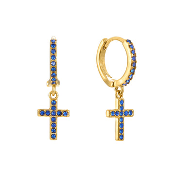 Camilla Blue Gold Cross Huggie Earrings