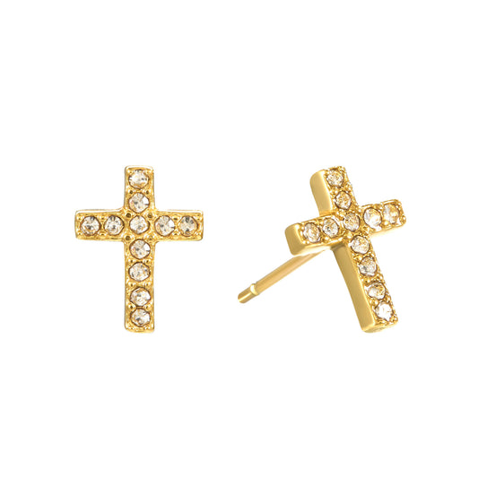 Camilla Cross Stud Earrings Gold & Crystal