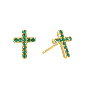 Camilla Cross Stud Earrings Gold & Green