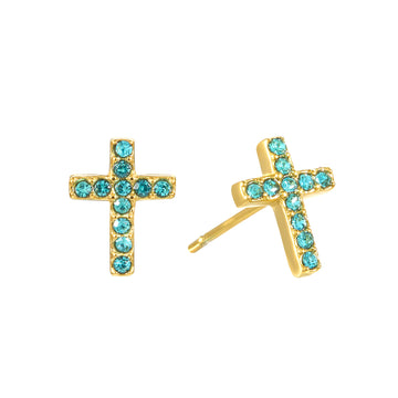 Camilla Cross Stud Earrings Gold & Turqouise