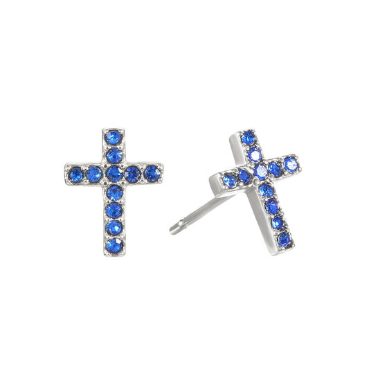 Camilla Cross Stud Earrings Silver & Blue