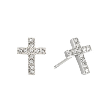 Camilla Cross Stud Earrings Silver & Crystal